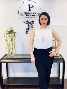 Sleeveless Cream and Black Jumpsuit